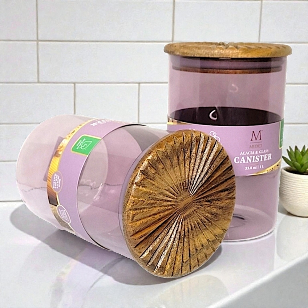 Medici & Co. Purple Acacia & Glass Canister Set